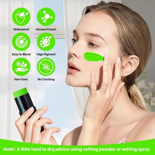 Miniatura 6 de Go Ho Barra de Pintura Facial Verde Amazon Mezclable en Crema (1.06 Oz), Pintura Corporal Verde Amazon de Cobertura Completa para Adultos y Niños