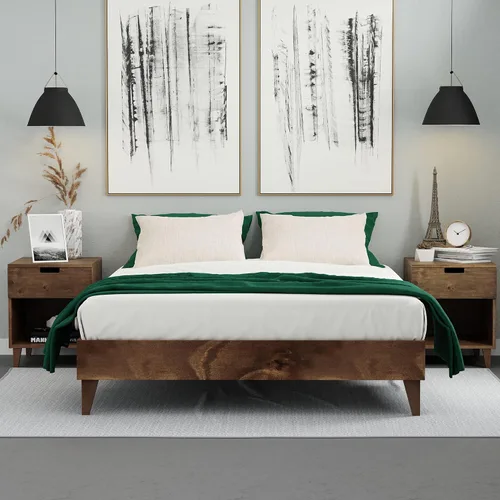 Miniatura 13 de Plataforma moderna para cama - Diseño de madera maciza - Fabricado en Estados Unidos - Fácil de armar, Madera, almendra