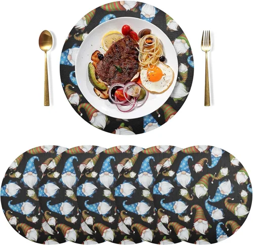 Miniatura 3 de Whimsical Christmas Gnomes Black PVC Placemat, Non Slip Dining Table Heat Protector Mats for Kitchen one sizex4