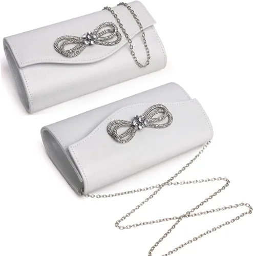 Miniatura 7 de Bolso de noche para mujer, con lazo de cristal brillante, con solapa, bolso de mano para mujer, boda, fiesta, baile de graduación