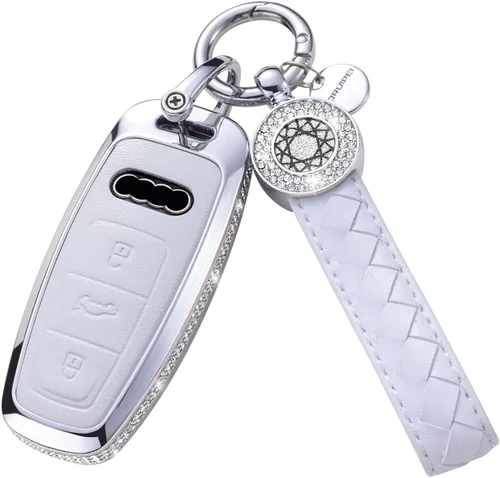 Miniatura 19 de Compatible con Funda para Llavero Audi con Llavero de Cuero Genuino Cristal Protección Completa Carcasa de Llave Compatible con Audi A4 Q7 Q5 TT A3