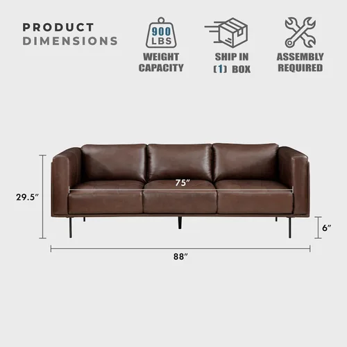 Miniatura 2 de Lexicon Sofá de cuero de grano superior, sofá moderno, sofá de gran tamaño con marco de madera maciza y patas de metal, sofás de cuero para sala
