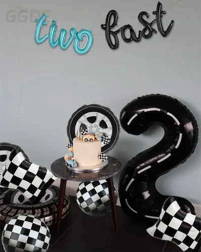 Miniatura 4 de Decoraciones de Cumpleaños Two Fast Globos de Números de Pista de Carreras de 40 Pulgadas 2 Negro Pancarta de Globos con Letras Two Fast Globo 2do
