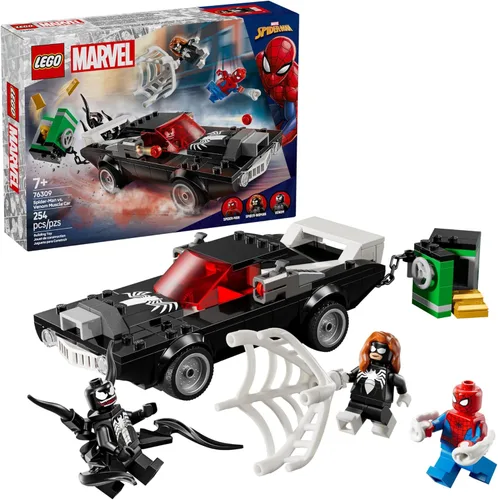 LEGO Marvel Spider-Man vs. Venom Muscle Car Toy - Juego de construcción para niños, niños y niñas, a partir de 7 años - con minifiguras de