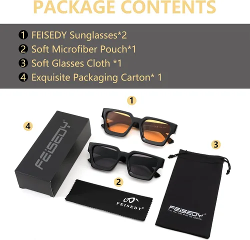 Miniatura 14 de FEISEDY Gafas de sol cuadradas retro de los años 90 para mujeres y hombres, gafas de sol rectangulares gruesas de moda con protección UV400 B2385