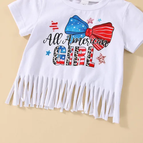 Miniatura 4 de Traje para bebé niña del 4 de julio, ropa para el Día de los Caídos con borlas, camiseta con bandera