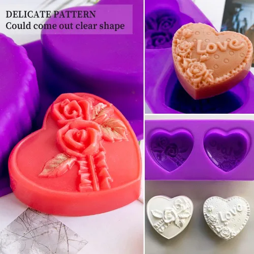 Miniatura 4 de Molde de silicona para jabón de corazón de rosa, molde de silicona con forma de amor en 3D, molde de fondant, pastel hecho a mano, chocolate