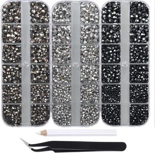 Miniatura 7 de Massive Beads Más de 9500 diamantes de imitación termoadhesivos redondos de vidrio con parte trasera plana para hacer tú mismo con 1 pinza y 1 12