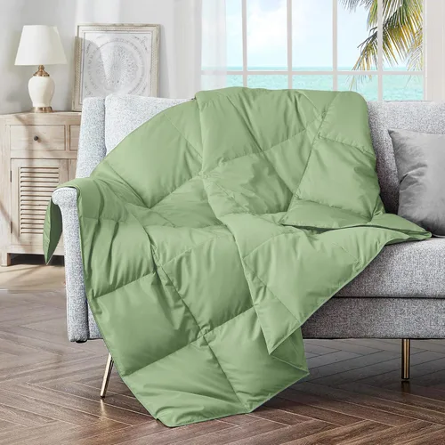 Miniatura 27 de puredown® Manta de Tiro de Plumón de Plumas Suaves Ligera Empacable para Sofá para Uso en Interiores y Exteriores, Manta de Tiro 50"X70", Beige