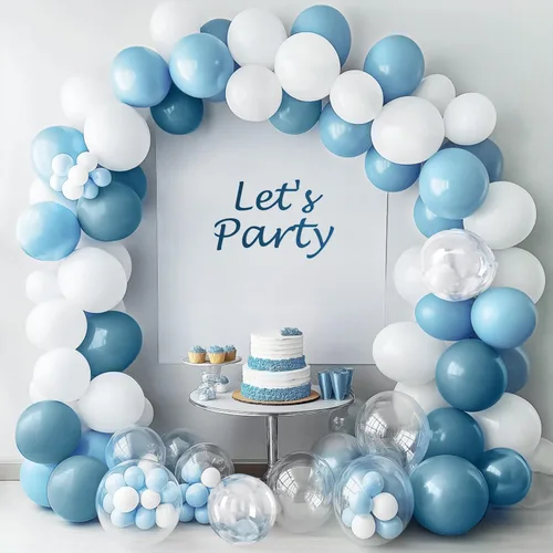 Miniatura 3 de YAOWKY Kit de arco de guirnalda de globos azul y blanco, 111 globos de látex transparente de 18, 12, 5 pulgadas, azul claro, blanco y transparente