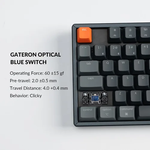 Miniatura 8 de Keychron Teclado mecánico inalámbrico K8, diseño sin llave de 87 teclas Bluetooth/con cable RGB retroiluminado con interruptor azul óptico Gateron
