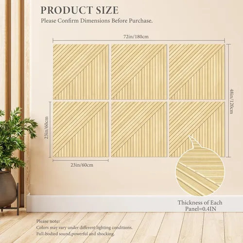 Miniatura 2 de JBER Paneles acústicos para pared - 6 piezas de 23.6 X 23.6 pulgadas con estampado de patrón de madera, paneles insonorizantes decorativos Lago