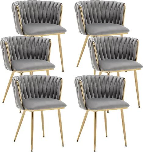 Miniatura 17 de Juego de 2 sillas de comedor de terciopelo Kiztir, sillas tapizadas de comedor con patas de metal dorado, lujosas sillas de comedor acolchadas