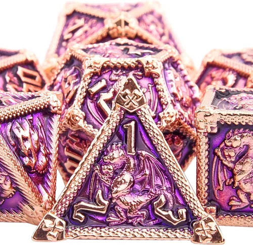 Miniatura 7 de AUSTOR Juego de dados de metal DND de 7 troqueles, juego de dados poliédricos de Calabozos y Dragones con caja D20 D12 D10 D% D8 D6 D4