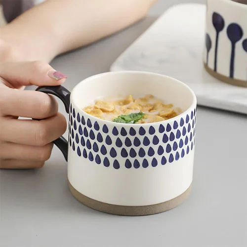 Miniatura 6 de SOUJOY Juego de 4 tazas de café grandes de cerámica, tazas de café pintadas a mano de 15 onzas con asas, tazas de sopa de porcelana esmaltada