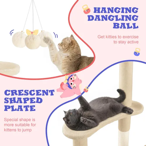 Miniatura 6 de Allewie - Árbol para gatos de 55.5 pulgadas para gatitos de interior/Perchas de felpa suave/Torre para gatos de varios niveles/Postes de sisal