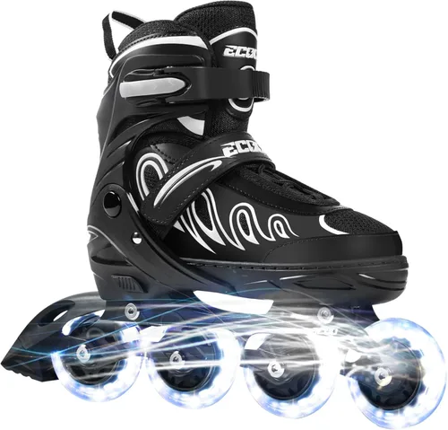 Patines en línea para niñas y niños de 5 a 8 años, 8 a 12 años, ruedas iluminadas, tamaño ajustable, para niños, adultos, mujeres, exteriores Negro