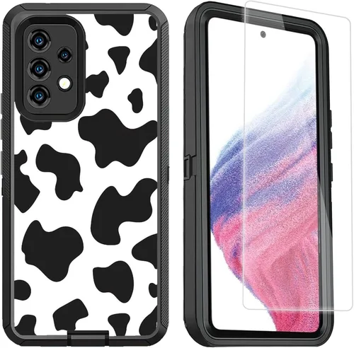 Funda compatible con Samsung Galaxy A53 5G para mujeres y niñas, diseño de vaca, funda de lujo A53 5G con protector de pantalla, resistente a prueba