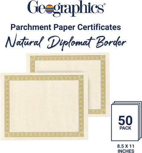 Miniatura 4 de Geographics Award - Papel certificado en blanco, 8.5 x 11 pulgadas, diseño de borde dorado natural Diplomat (paquete de 50)