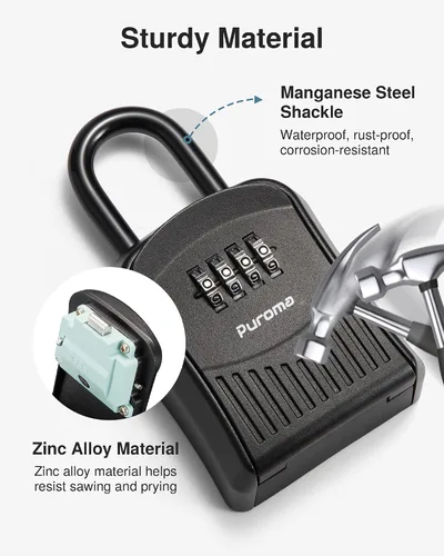 Miniatura 4 de Caja de Seguridad Puroma, Caja de Bloqueo con Combinación de Llaves, Caja de Seguridad Montada en Pared Portátil para Llaves con Código Reajustable