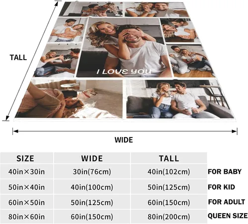 Miniatura 3 de Manta personalizada con collage de fotos, texto, mantas con imágenes personalizadas, regalos para cumpleaños, bodas, para madres, papás, manta