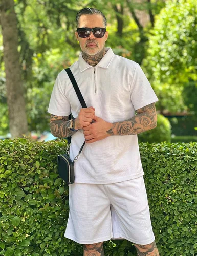 Miniatura 4 de Babioboa Conjunto de camisa polo de manga corta y pantalones cortos para hombre, conjunto de verano de dos piezas con 3 bolsillos con cremallera