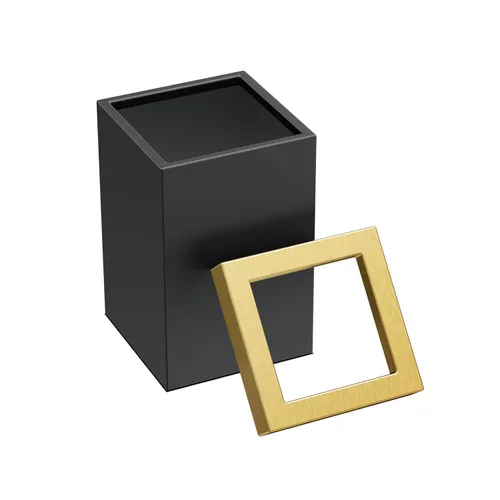 Miniatura 2 de Gatco Papelera Moderna Cuadrada, Combo Negro Mate y Latón Cepillado - Papelera de Acero Inoxidable con Tapa Extraíble, Resistente a Fugas, Capacidad