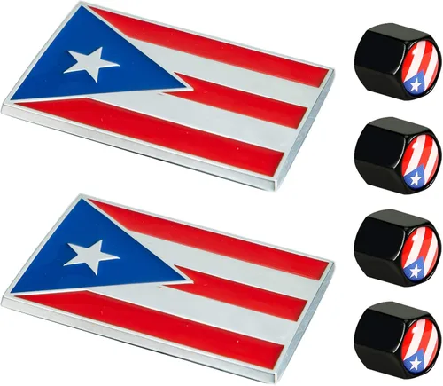 Dsycar Paquete de 2 emblemas de Puerto Rico en relieve, bandera de metal cromado para accesorios de decoración de automóvil, regalos 4 tapas de