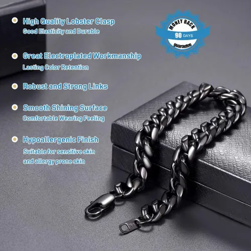 Miniatura 4 de PROSTEEL Pulsera de acero inoxidable para hombres y mujeres, elegantes pulseras de eslabones cubanos, chapado en oro negro de 18 quilates, ancho