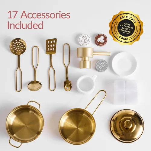 Miniatura 8 de Best Choice Products Cocina de juego de simulación para niños, juego interactivo de madera para niños pequeños con máquina de espresso, Blanco