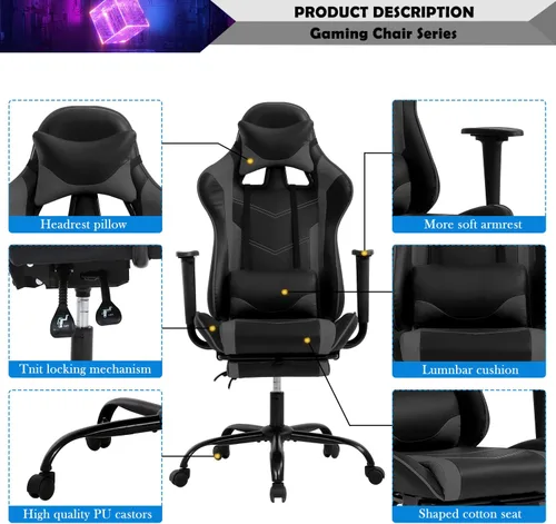 Miniatura 3 de Silla para videojuegos, silla de videojuegos, silla de juegos de computadora barata, silla de juegos de piel sintética, respaldo alto, silla