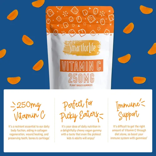 Miniatura 3 de Smart for Life Gomitas de vitamina C, gomitas veganas de vitamina C a base de plantas, sabor naranja natural, gomitas de apoyo inmunológico