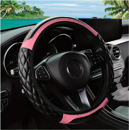 Miniatura 10 de Funda para volante de automóvil, 14.5 a 15 pulgadas, de piel antideslizante, diseño cómodo y seguro, accesorios universales para volantes