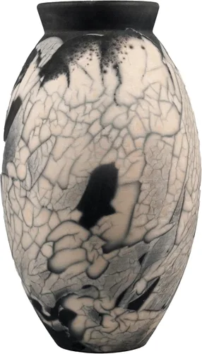 Miniatura 2 de RAAQUU Jarrón grande ovalado de cerámica ahumada Raku S/N0000596 13.5 pulgadas, cerámica de arcilla Raku, arte hecho a mano, decoración del hogar