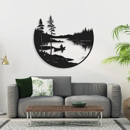 Miniatura 2 de Cadeali Decoración de pared metálica de bosque y lago, arte de pared de metal de árboles, decoración de naturaleza y bosque, decoración de paisaje