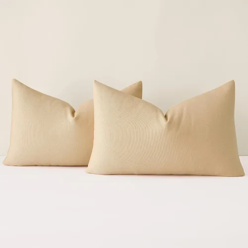 Miniatura 12 de Mixhug Juego de 2 fundas de almohada decorativas de lino para sofá y cama, cojín lumbar, color marrón claro, 12 x 20 pulgadas