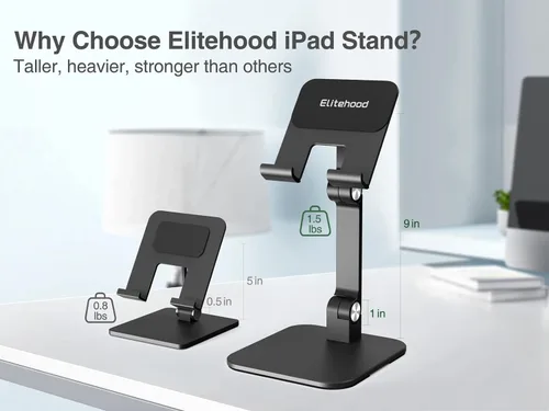 Miniatura 2 de elitehood Soporte de aluminio para iPad para escritorio [ultraestable y resistente], soporte para tableta de altura ajustable, soporte portátil