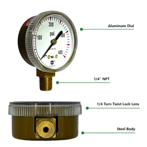 Miniatura 5 de Medidores de reemplazo de baja y alta presión para regulador de acetileno 2" x 30 psi y 400 psi
