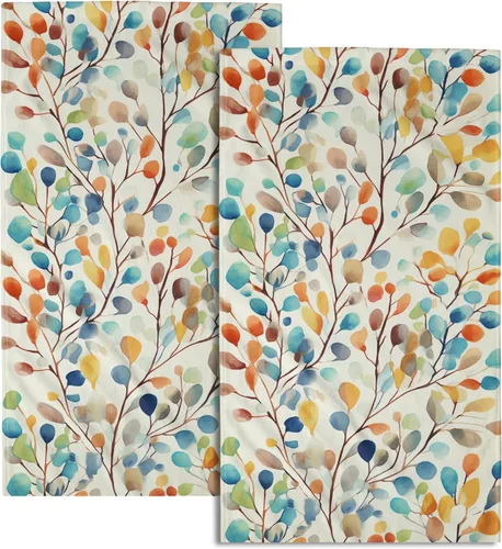 Miniatura 13 de Juego de 2 toallas de mano para el 4 de julio, 14 x 28 pulgadas, diseño patriótico de hojas florales rojas y azules, absorbentes y suaves