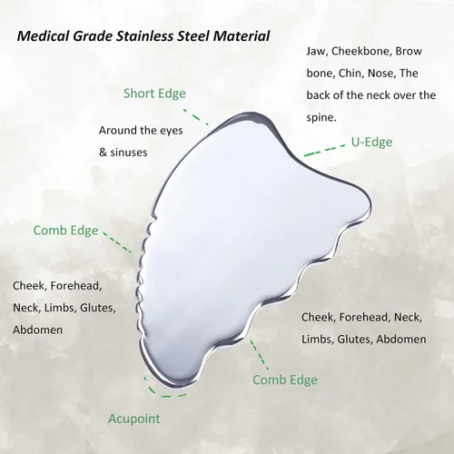 Miniatura 7 de wuyaoyao Herramienta de raspado Gua Sha, herramienta de masaje de terapia de acero inoxidable, drenaje linfático Gua Sha Junta para anticelulitis