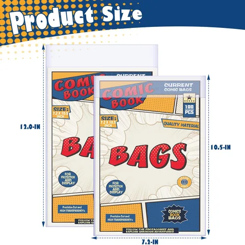 Miniatura 2 de 100 bolsas de cómics de tamaño actual, bolsas de cómics de 7.2 x 10.5 pulgadas, transparentes, sin ácidos y reutilizables, para cómics regulares