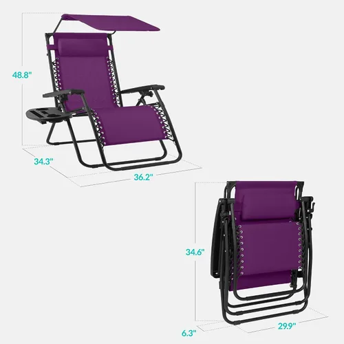 Miniatura 2 de Best Choice Products Sillón reclinable de 30 pulgadas de ancho con gravedad cero para exteriores, con toldo ajustable, reposacabezas, bandeja