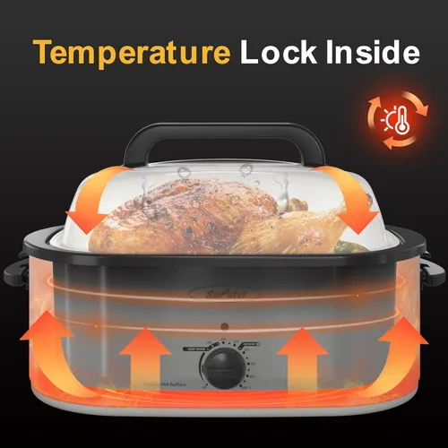 Miniatura 2 de Horno tostador Sunvivi, horno tostador eléctrico con tapa de visualización, horno tostador de pavo de 28 libras y 24 cuartos de galón con función