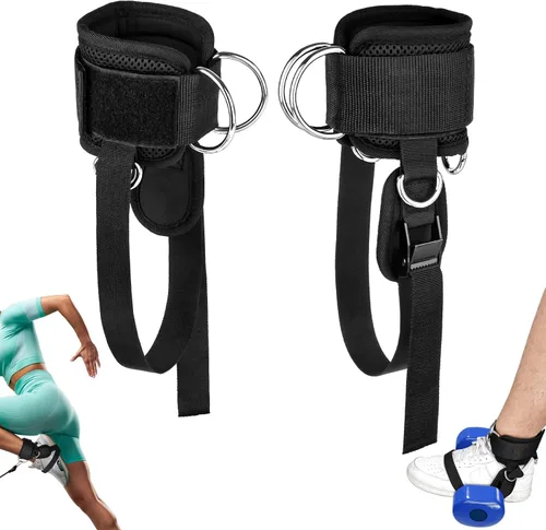 Correas de tobillo para máquina de mancuernas y cables, accesorio de pie con mancuernas para gimnasio con correa de nailon más larga/junta negro 2