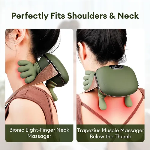 Miniatura 3 de Masajeador de cuello con calor, masajeador eléctrico Shiatsu para cuello y hombros con mano maestra N7, regalos para hombres y mujeres Verde