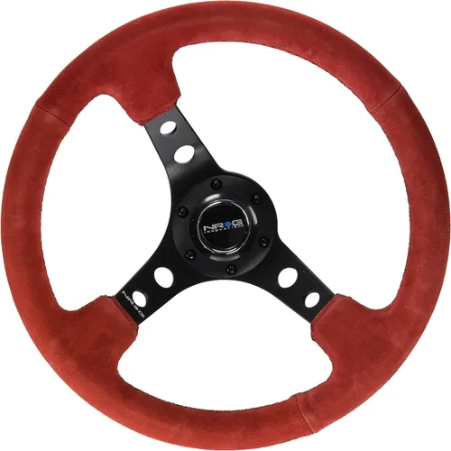 NRG Innovations NRG-RST-006RR-BS – Volante reforzado - Volante deportivo de 350 mm (3 pulgadas de profundidad) - Radios negros con agujeros cuero