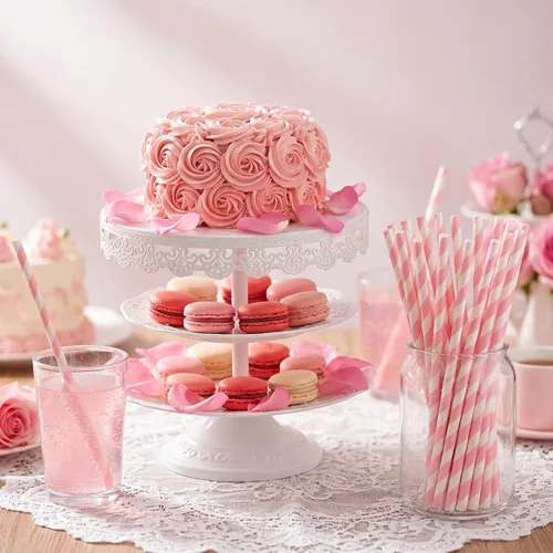 Miniatura 5 de PakTalk Paquete de 100 pajitas de papel rosa bebé para beber, desechables y biodegradables para cumpleaños, bodas, baby showers
