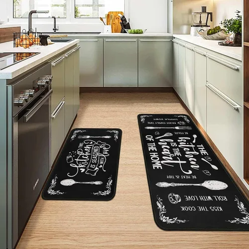 Miniatura 13 de Alfombras y tapetes negros de cocina antideslizantes, lavables, absorbentes, de microfibra, para piso, juego de 2 tapetes de cocina negros