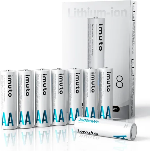 Miniatura 13 de imuto Baterías recargables AA, baterías de litio de 2500 mWh AA, paquete de 4, salida de 1.5 V 2 A, doble batería, vida útil de más de 1600 ciclos