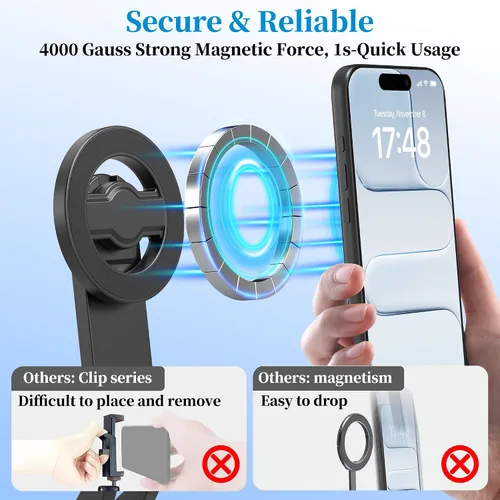 Miniatura 3 de PlusAcc Trípode magnético para selfie stick de 69 pulgadas, soporte extensible para teléfono MagSafe, soporte de viaje de rotación de 360°